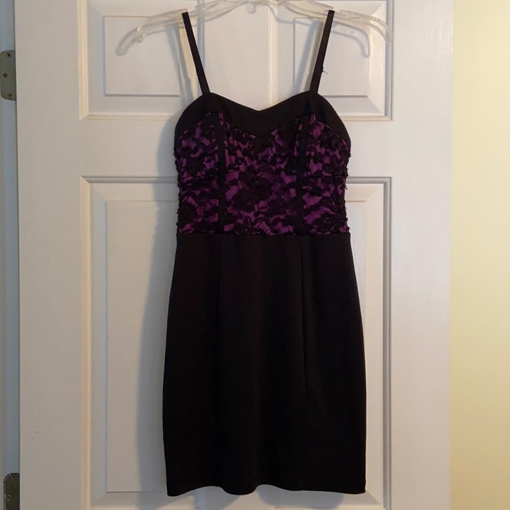 Lily Rose Purple/Black Lace Top Dress- Size Small